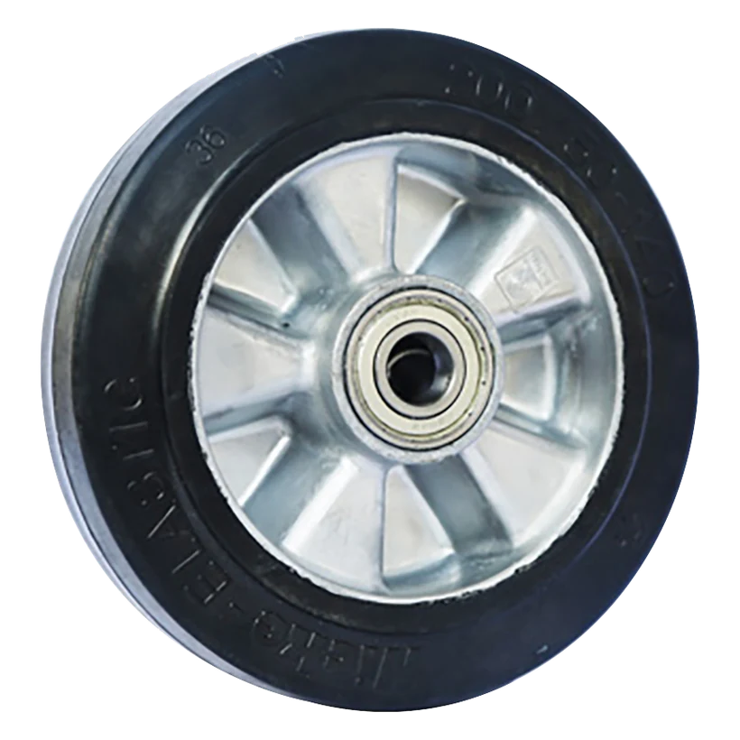 Rubber wheel with an aluminium centre